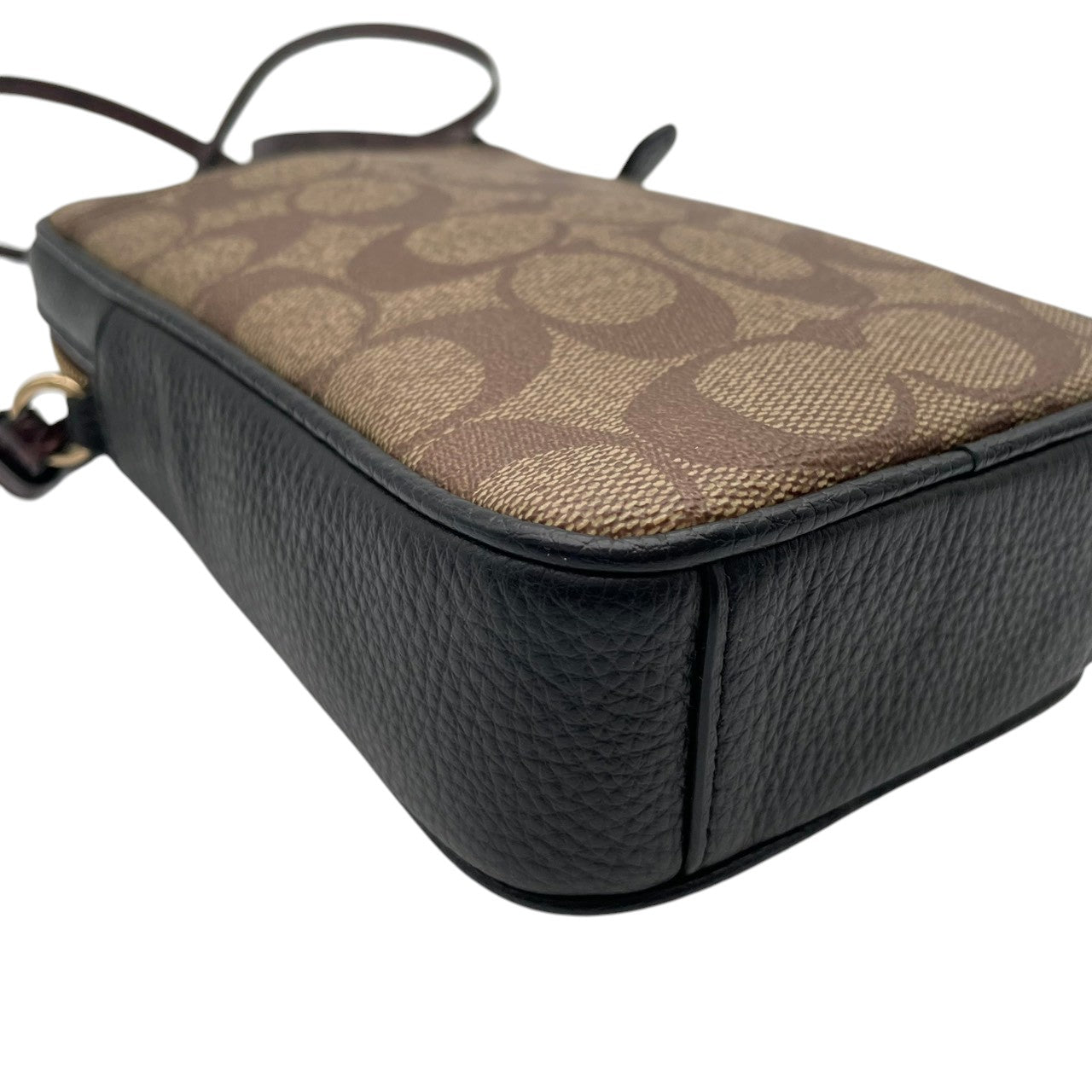 美品 コーチ COACH ショルダーバッグ スマホショルダー ミニバッグ シグネチャー キャンバス レザー ブラウン ブラック ゴールド金具 斜め掛け可 ノースサウス クロスボディ 縦型 ポーチ スリム エレガント クラシック レディース C5585 S54