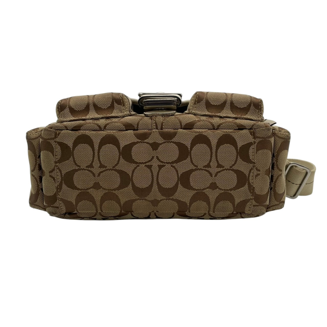 美品 コーチ COACH ショルダーバッグ 斜め掛け可 肩掛け シグネチャー キャンバス レザー 本革 ベージュ ホワイト 白 シルバー金具 ソーホー フラップ ヴィンテージ ビンテージ 希少 レア 鞄 レディース お出かけ 通勤 通学 6835 S54