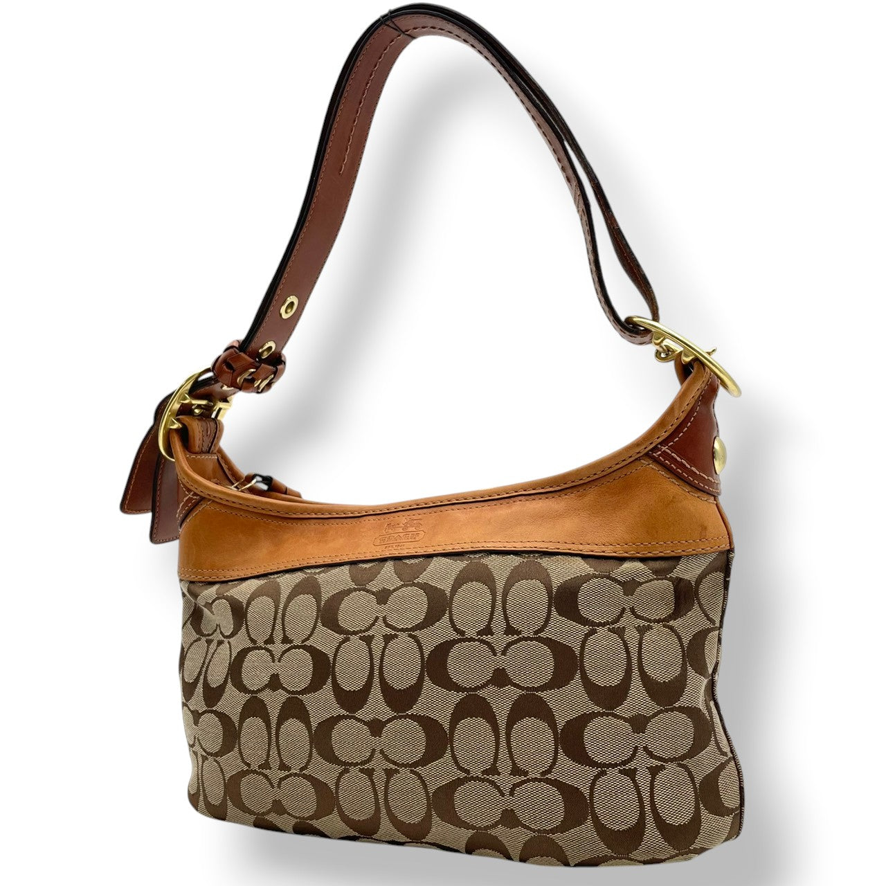 コーチ COACH トートバッグ ワンショルダー 肩掛け シグネチャー キャンバス レザー 本革 ベージュ ゴールド 11444 エルゴ プリーツ ホースアンドキャリッジ ヴィンテージ ビンテージ クラシック エレガント レディース 通勤 通学 S54