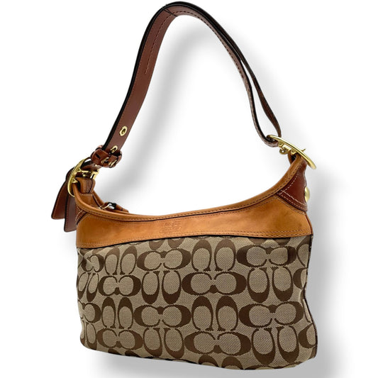 コーチ COACH トートバッグ ワンショルダー 肩掛け シグネチャー キャンバス レザー 本革 ベージュ ゴールド 11444 エルゴ プリーツ ホースアンドキャリッジ ヴィンテージ ビンテージ クラシック エレガント レディース 通勤 通学 S54