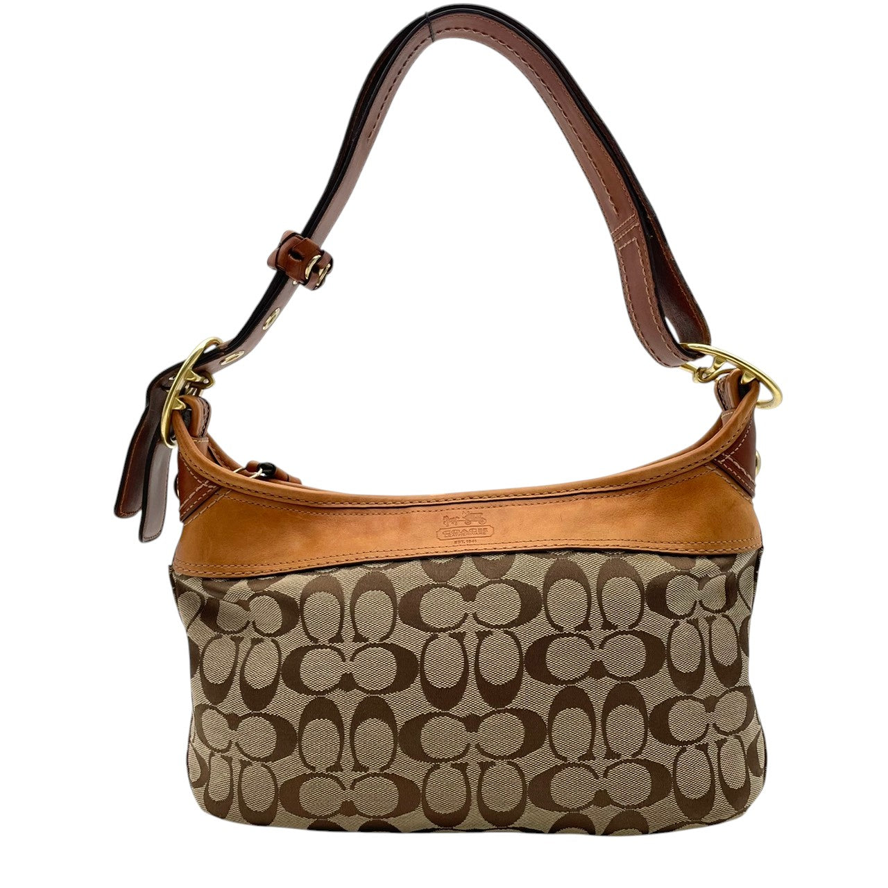 コーチ COACH トートバッグ ワンショルダー 肩掛け シグネチャー キャンバス レザー 本革 ベージュ ゴールド 11444 エルゴ プリーツ ホースアンドキャリッジ ヴィンテージ ビンテージ クラシック エレガント レディース 通勤 通学 S54