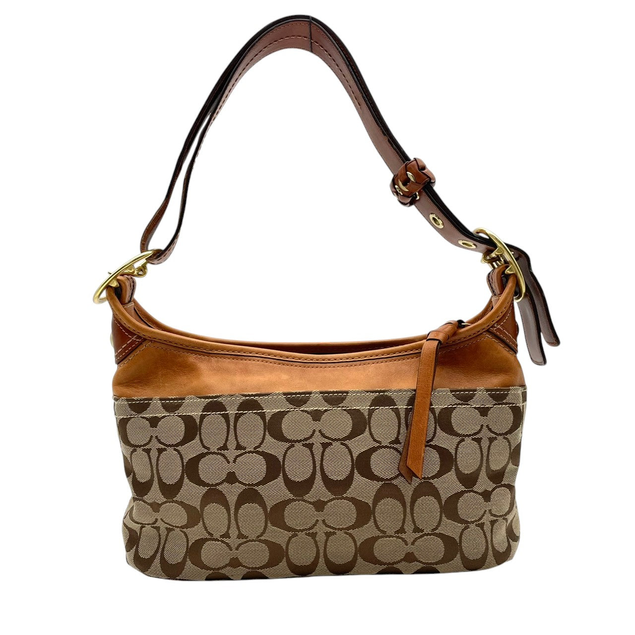 コーチ COACH トートバッグ ワンショルダー 肩掛け シグネチャー キャンバス レザー 本革 ベージュ ゴールド 11444 エルゴ プリーツ ホースアンドキャリッジ ヴィンテージ ビンテージ クラシック エレガント レディース 通勤 通学 S54