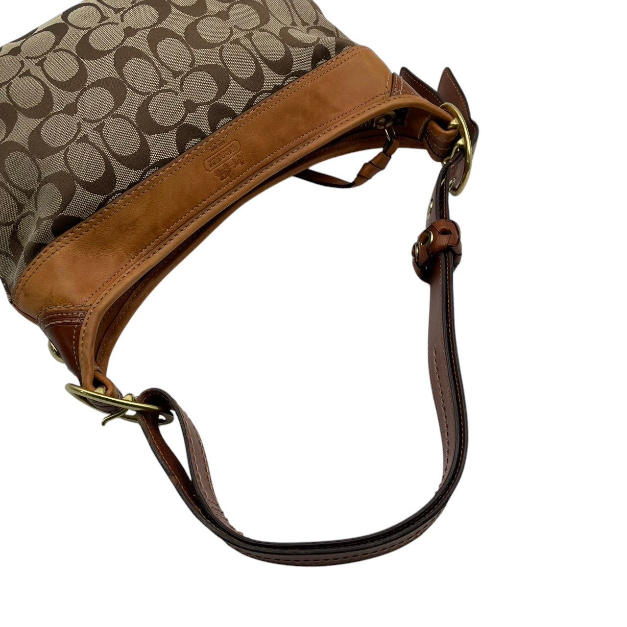 コーチ COACH トートバッグ ワンショルダー 肩掛け シグネチャー キャンバス レザー 本革 ベージュ ゴールド 11444 エルゴ プリーツ ホースアンドキャリッジ ヴィンテージ ビンテージ クラシック エレガント レディース 通勤 通学 S54