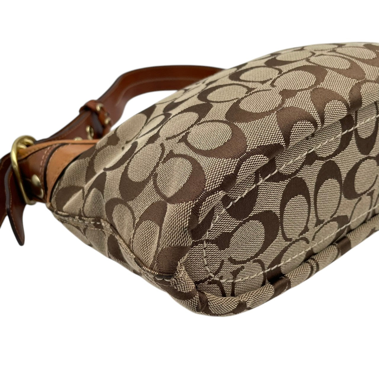 コーチ COACH トートバッグ ワンショルダー 肩掛け シグネチャー キャンバス レザー 本革 ベージュ ゴールド 11444 エルゴ プリーツ ホースアンドキャリッジ ヴィンテージ ビンテージ クラシック エレガント レディース 通勤 通学 S54