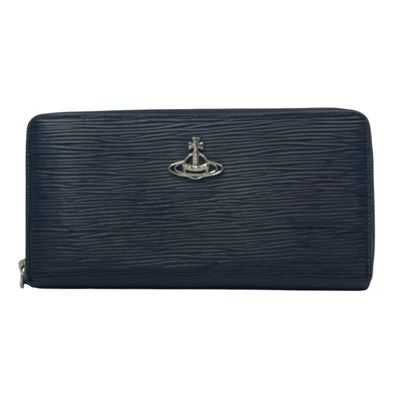 ヴィヴィアンウエストウッド　Vivienne Westwood　長財布　ラウンドファスナー　レザー　本革　黒　ブラック　エンボス　オーブ金具　シルバー金具　札入れ　小銭入れ　カード収納　クラシック　上品　メンズ　レディース　ユニセックス　M2