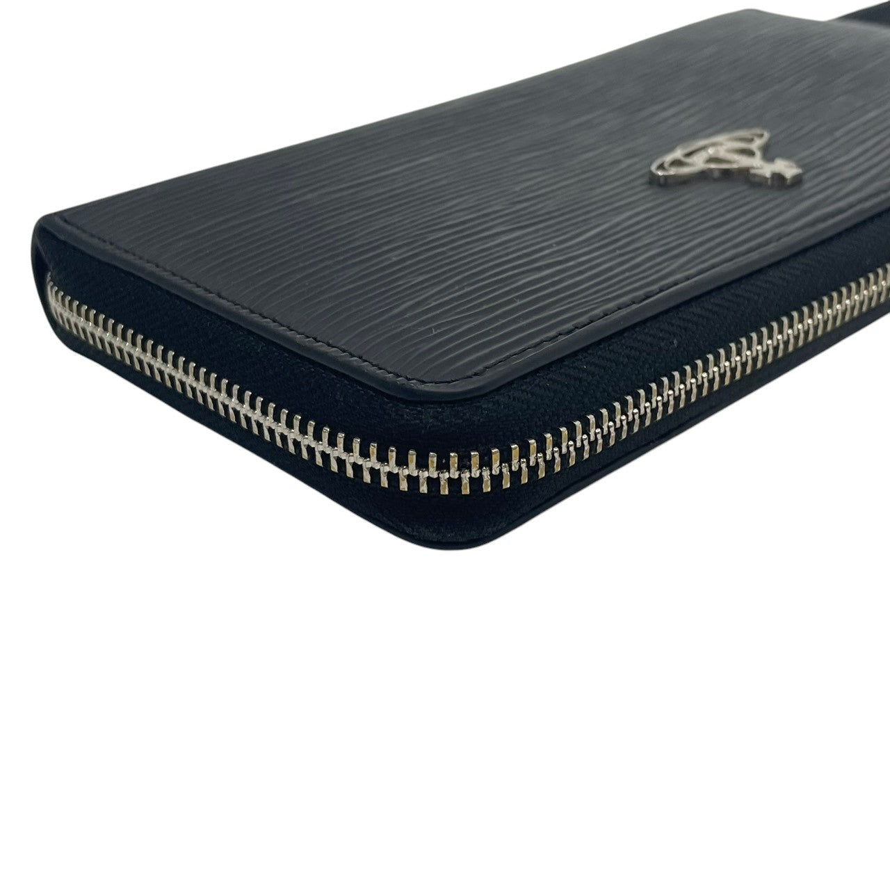 ヴィヴィアンウエストウッド　Vivienne Westwood　長財布　ラウンドファスナー　レザー　本革　黒　ブラック　エンボス　オーブ金具　シルバー金具　札入れ　小銭入れ　カード収納　クラシック　上品　メンズ　レディース　ユニセックス　M2
