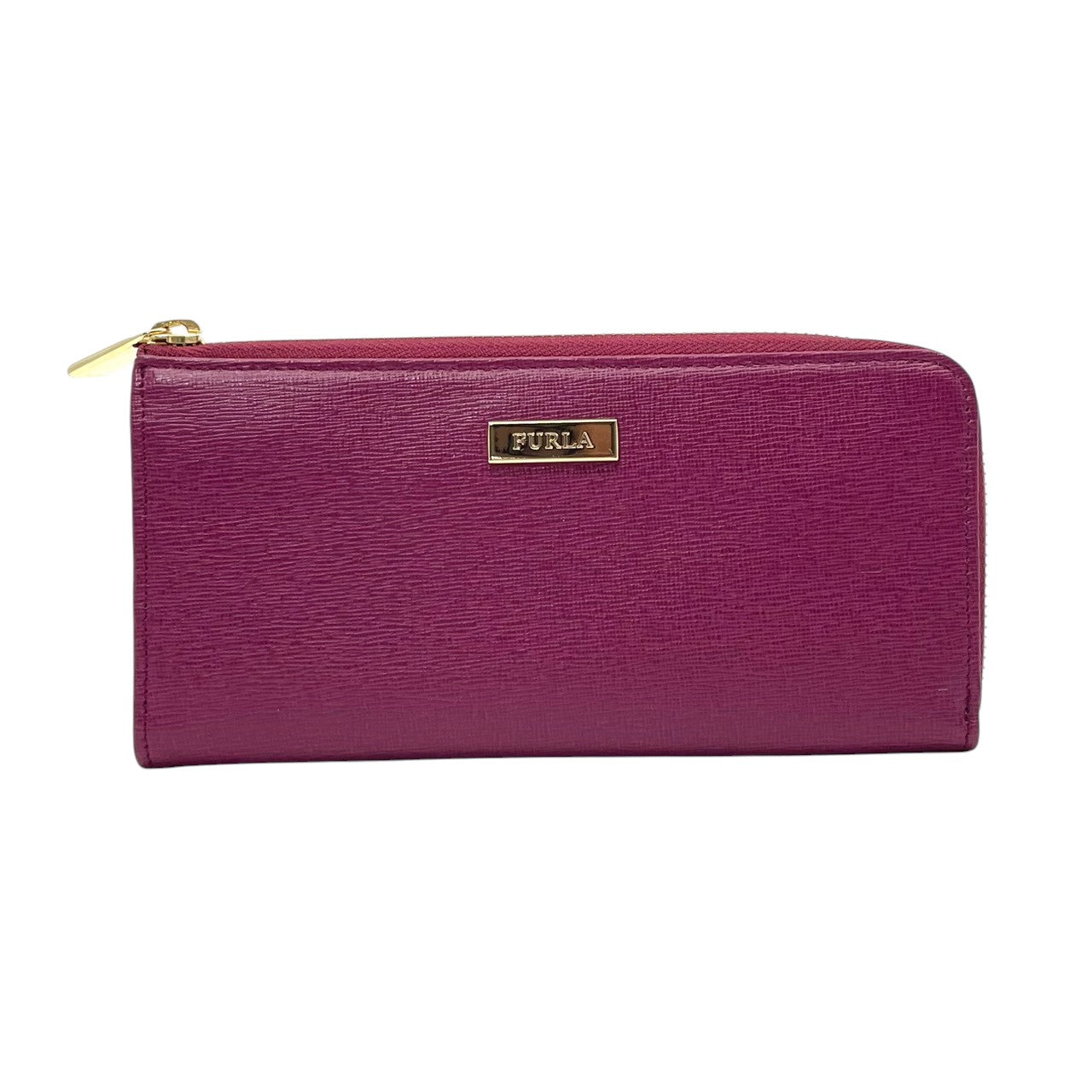 美品 フルラ FURLA BABYLON バビロン 長財布 ラウンドファスナー レザー 本革 紫 パープル 型押し ロングウォレット 札入れ 小銭入れ カード収納 ゴールド金具 ロゴプレート 上品 クラシック レディース 日常使い 収納力 M2