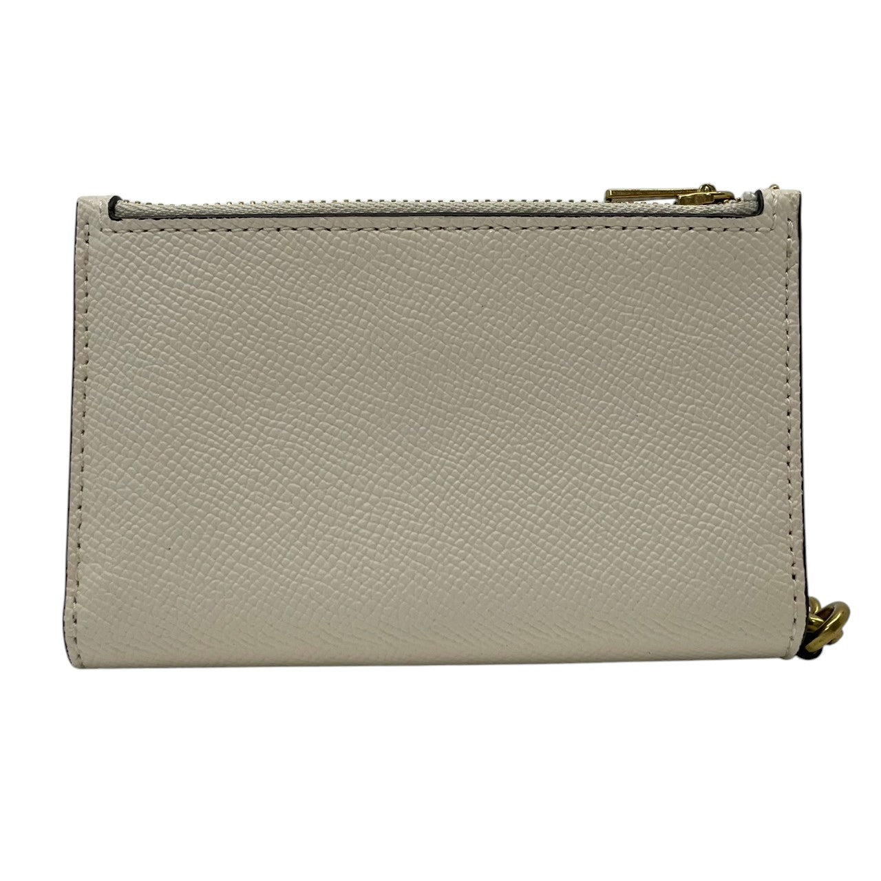 美品 コーチ COACH ミディアム コーナー ジップ ウォレット 二つ折り財布 クロスグレイン レザー 本革 アイボリー ゴールド金具 ロゴ金具 チェーン付き 札入れ 小銭入れ カード収納 コンパクト 上品 レディース 日常使い 収納力 M2