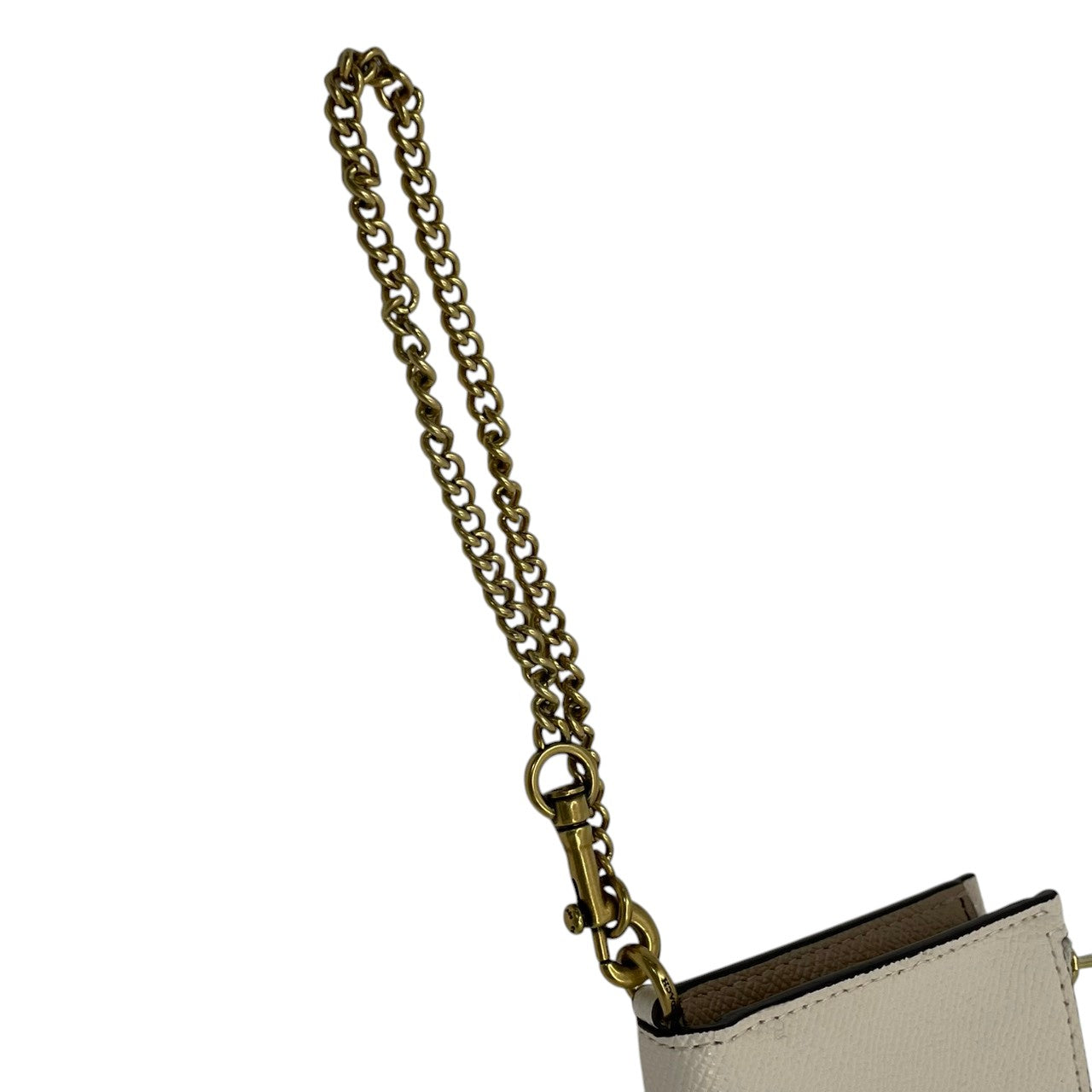 美品 コーチ COACH ミディアム コーナー ジップ ウォレット 二つ折り財布 クロスグレイン レザー 本革 アイボリー ゴールド金具 ロゴ金具 チェーン付き 札入れ 小銭入れ カード収納 コンパクト 上品 レディース 日常使い 収納力 M2