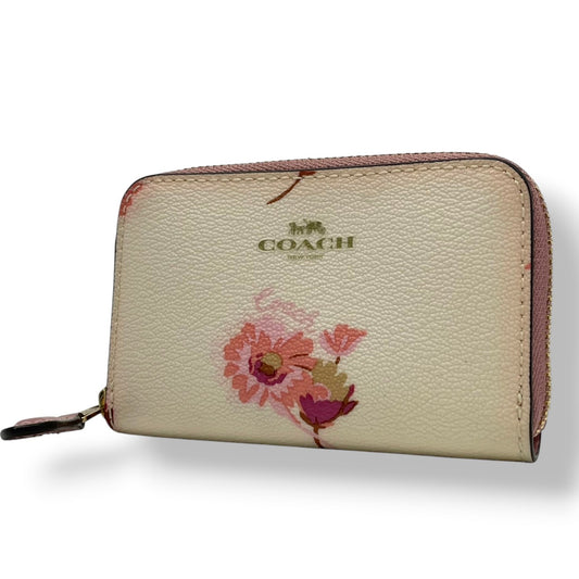 美品 コーチ COACH ラウンドファスナー長財布 フローラル 花柄 レザー 本革 アイボリー ピンク ゴールド金具 総柄 ロゴ ジップウォレット ロングウォレット カード収納 小銭入れ レディース 上品 華やか コンパクト収納 F87796 M2