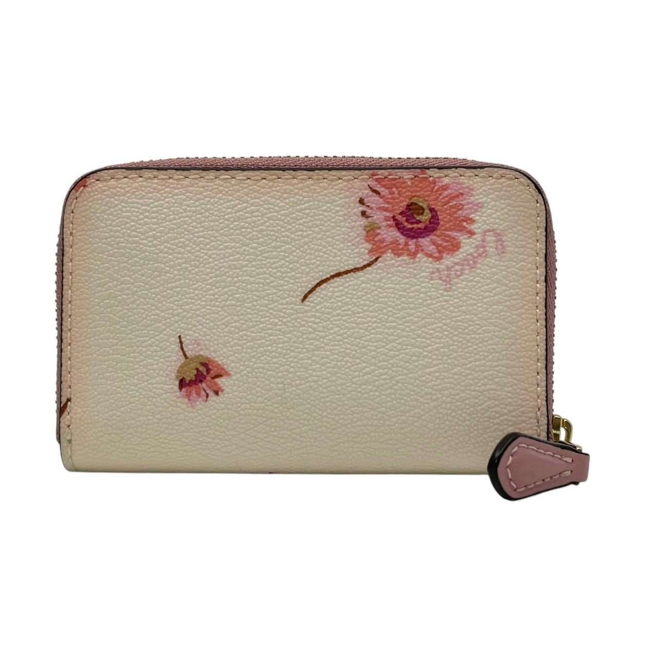 美品 コーチ COACH ラウンドファスナー長財布 フローラル 花柄 レザー 本革 アイボリー ピンク ゴールド金具 総柄 ロゴ ジップウォレット ロングウォレット カード収納 小銭入れ レディース 上品 華やか コンパクト収納 F87796 M2