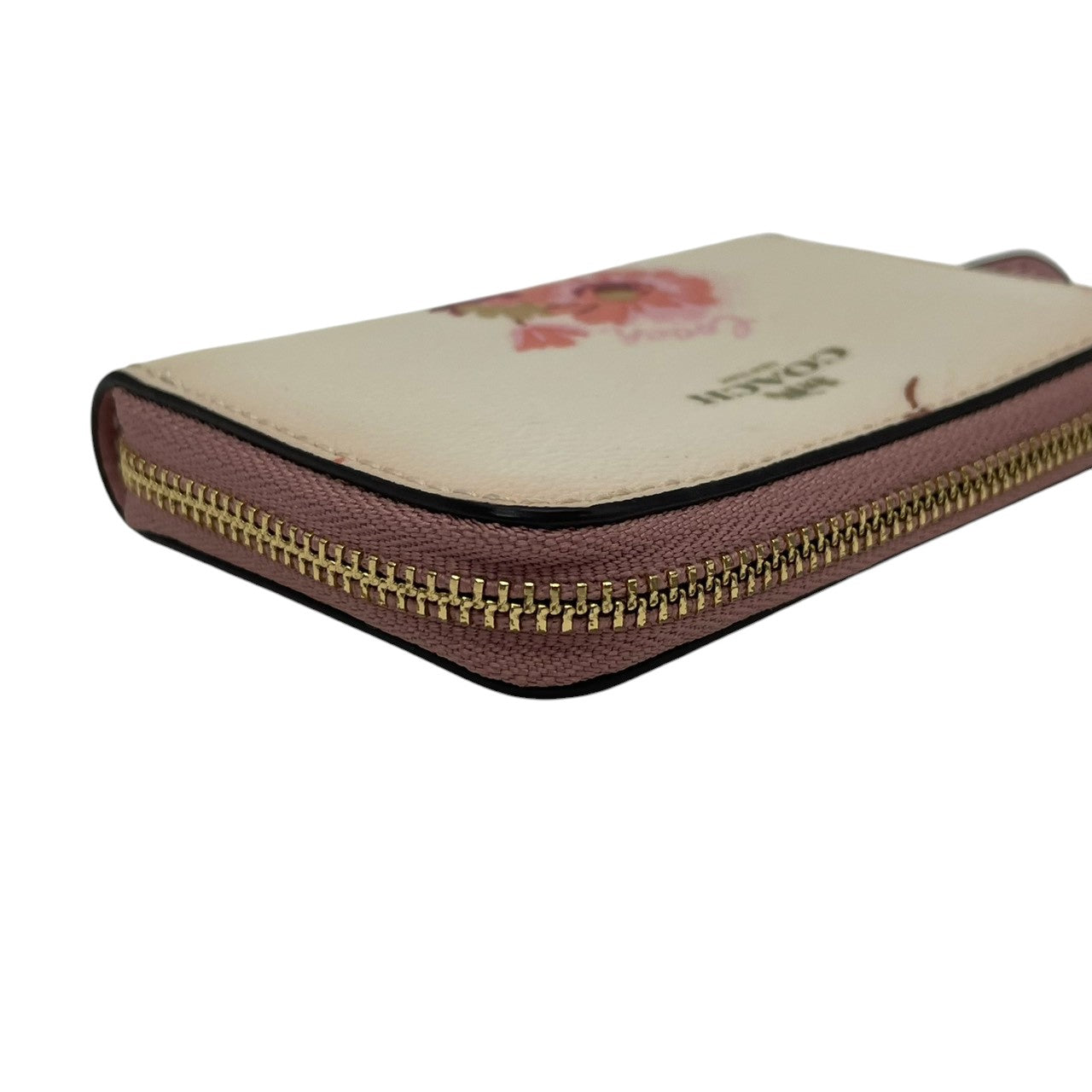 美品 コーチ COACH ラウンドファスナー長財布 フローラル 花柄 レザー 本革 アイボリー ピンク ゴールド金具 総柄 ロゴ ジップウォレット ロングウォレット カード収納 小銭入れ レディース 上品 華やか コンパクト収納 F87796 M2