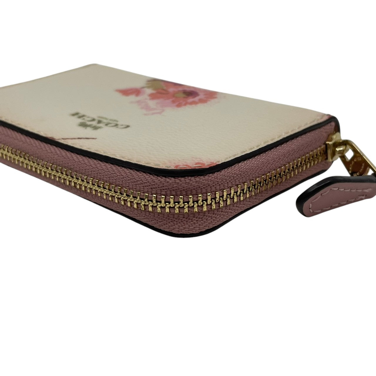 美品 コーチ COACH ラウンドファスナー長財布 フローラル 花柄 レザー 本革 アイボリー ピンク ゴールド金具 総柄 ロゴ ジップウォレット ロングウォレット カード収納 小銭入れ レディース 上品 華やか コンパクト収納 F87796 M2