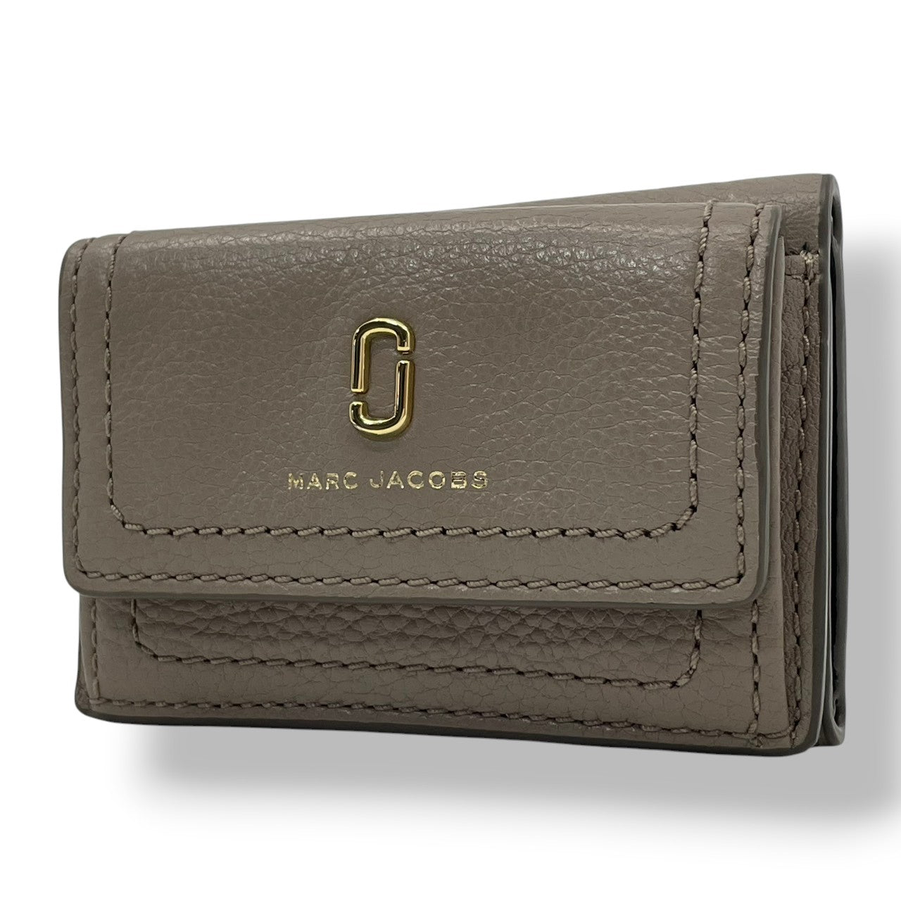 【美品】 マークジェイコブス MARC JACOBS 三つ折り財布 ミニ財布 コンパクトウォレット レザー 本革 グレー 灰色 ダブルJロゴ 金具 ゴールド ビンテージ クラシック エレガント 上品 レディース お出かけ 定番 人気 アイテム M2