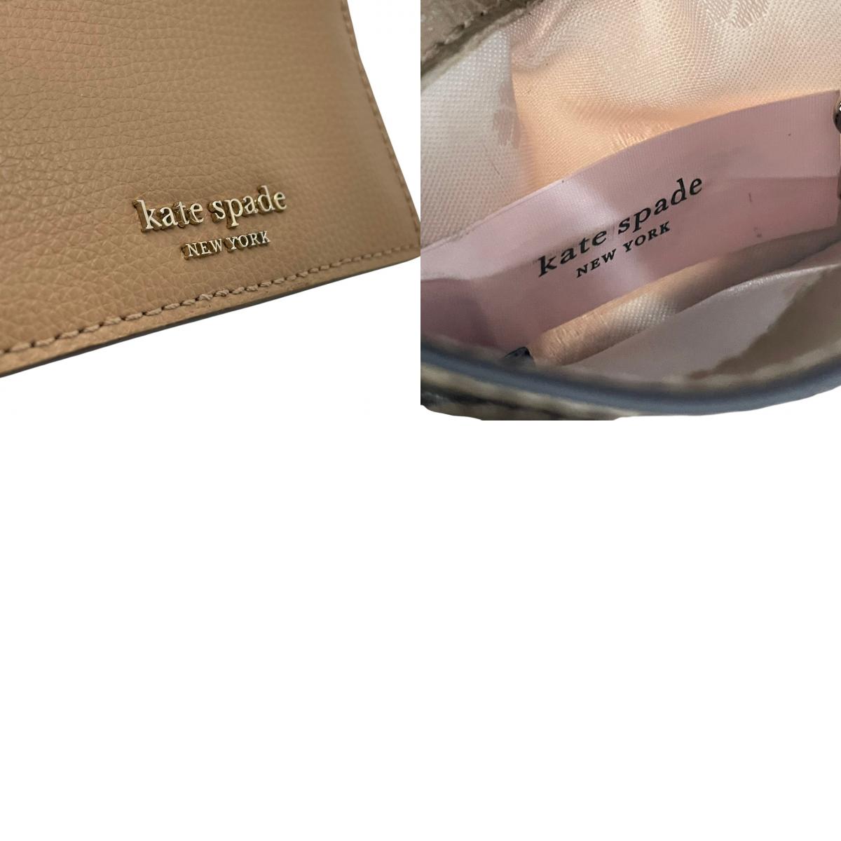 【美品】 ケイトスペード Kate Spade カードケース パスケース コインケース 小銭入れ レザー 本革 ベージュ ゴールド金具 コンパクトウォレット 定期入れ ミニ財布 クラシック エレガント ビンテージ 上品 定番 人気 希少 アイテム M2