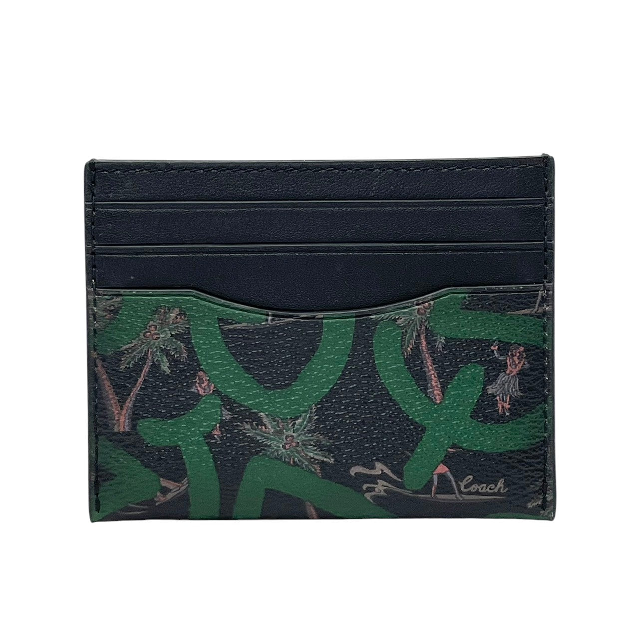 【美品】 コーチ COACH カードケース パスケース レザー 本革 ブラック 黒 グリーン 緑 バイカラー スリム 薄型 コンパクト ビジネス 定期入れ 名刺入れ ユニセックス 上品 クラシック ビンテージ 贈り物 ギフト 人気 F66579 M2
