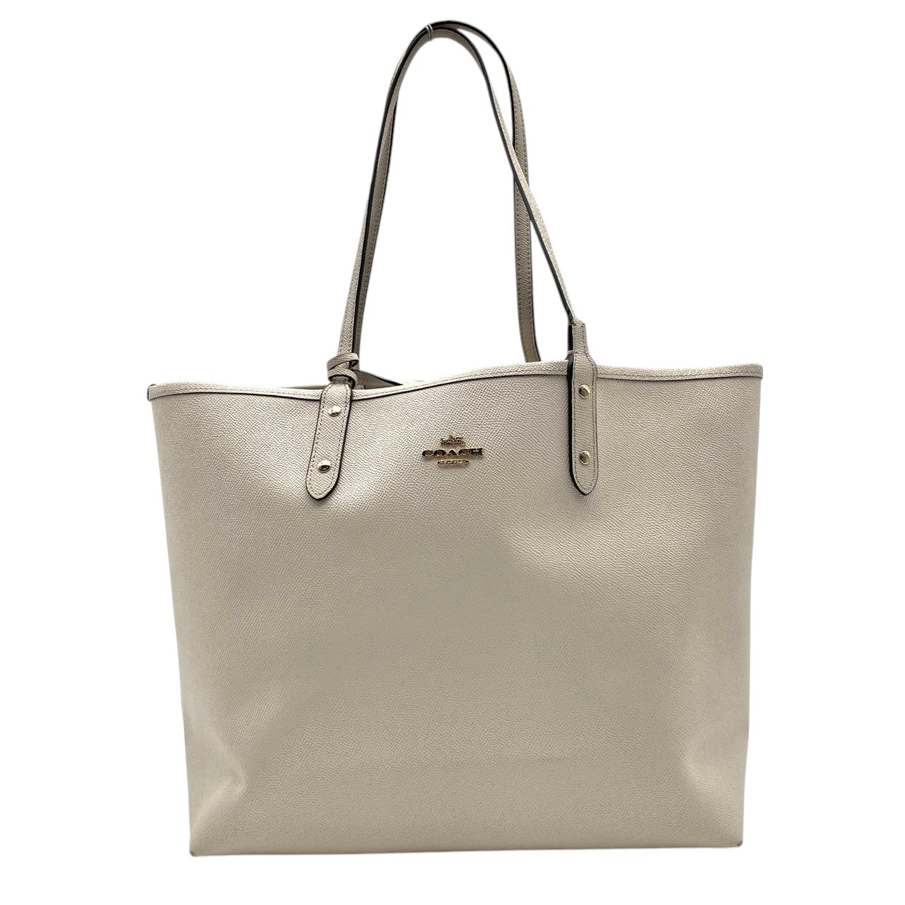 【良品】 コーチ COACH トートバッグ シグネチャー PVC レザー アイボリー ホワイト A4収納可能 大容量 肩掛け可 ワンショルダー 自立可 エレガント クラシック ビンテージ 通勤 通学 お出かけ 普段使い レディース 定番 人気 希少 S3
