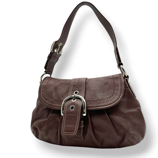 良品 コーチ COACH ソーホー ショルダーバッグ ワンショルダーバッグ レザー 本革 ブラウン 茶色 シルバー金具 F15204 大きめバックル フラップ エレガント クラシック カジュアル 肩掛け お出かけ 普段使い デイリーユース レディース 自立可 S3