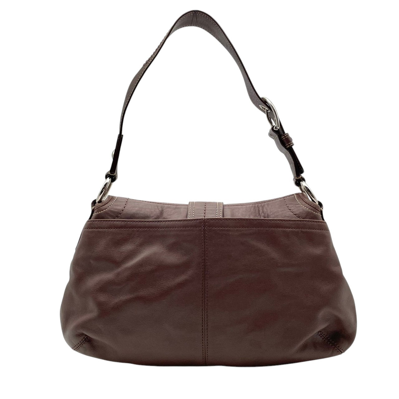 良品 コーチ COACH ソーホー ショルダーバッグ ワンショルダーバッグ レザー 本革 ブラウン 茶色 シルバー金具 F15204 大きめバックル フラップ エレガント クラシック カジュアル 肩掛け お出かけ 普段使い デイリーユース レディース 自立可 S3