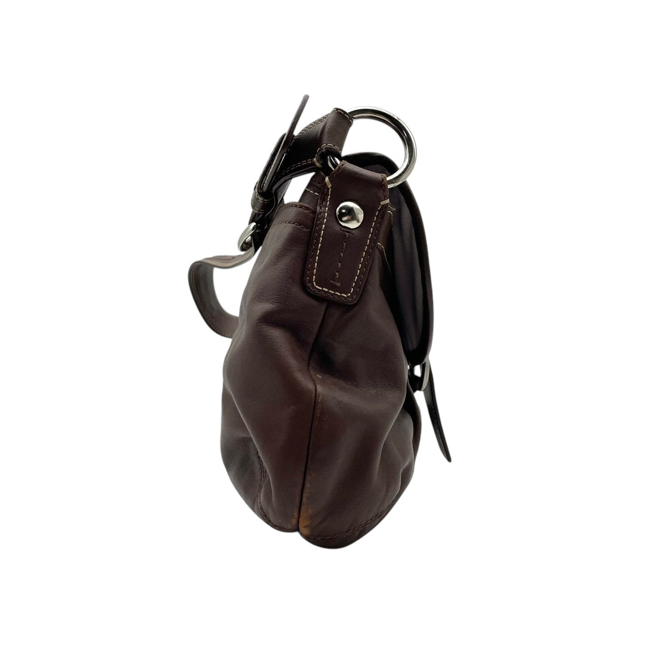 良品 コーチ COACH ソーホー ショルダーバッグ ワンショルダーバッグ レザー 本革 ブラウン 茶色 シルバー金具 F15204 大きめバックル フラップ エレガント クラシック カジュアル 肩掛け お出かけ 普段使い デイリーユース レディース 自立可 S3