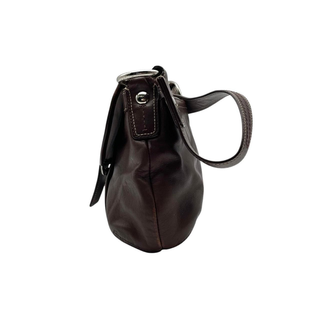良品 コーチ COACH ソーホー ショルダーバッグ ワンショルダーバッグ レザー 本革 ブラウン 茶色 シルバー金具 F15204 大きめバックル フラップ エレガント クラシック カジュアル 肩掛け お出かけ 普段使い デイリーユース レディース 自立可 S3