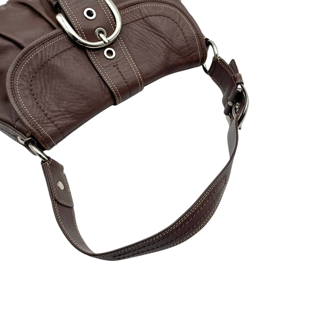 良品 コーチ COACH ソーホー ショルダーバッグ ワンショルダーバッグ レザー 本革 ブラウン 茶色 シルバー金具 F15204 大きめバックル フラップ エレガント クラシック カジュアル 肩掛け お出かけ 普段使い デイリーユース レディース 自立可 S3