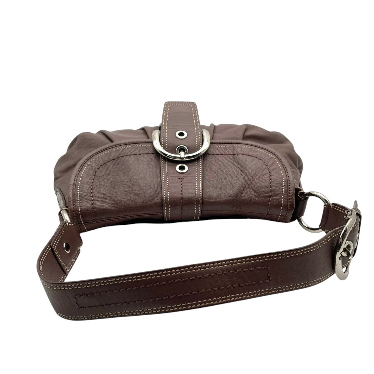 良品 コーチ COACH ソーホー ショルダーバッグ ワンショルダーバッグ レザー 本革 ブラウン 茶色 シルバー金具 F15204 大きめバックル フラップ エレガント クラシック カジュアル 肩掛け お出かけ 普段使い デイリーユース レディース 自立可 S3