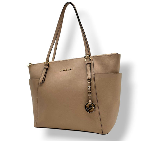 美品 マイケルコース MICHAEL KORS ジェットセット トラベル トートバッグ レザー ピンクベージュ ゴールド金具 ファスナー開閉 肩掛け A4 エレガント 通勤 通学 レディース 30F4GTTT9L S3