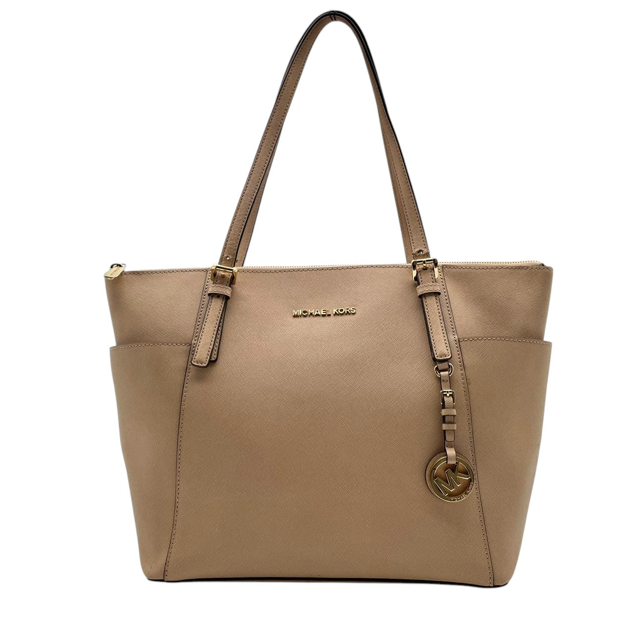 美品 マイケルコース MICHAEL KORS ジェットセット トラベル トートバッグ レザー ピンクベージュ ゴールド金具 ファスナー開閉 肩掛け A4 エレガント 通勤 通学 レディース 30F4GTTT9L S3