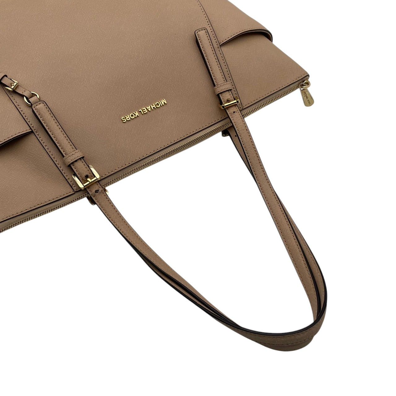 美品 マイケルコース MICHAEL KORS ジェットセット トラベル トートバッグ レザー ピンクベージュ ゴールド金具 ファスナー開閉 肩掛け A4 エレガント 通勤 通学 レディース 30F4GTTT9L S3