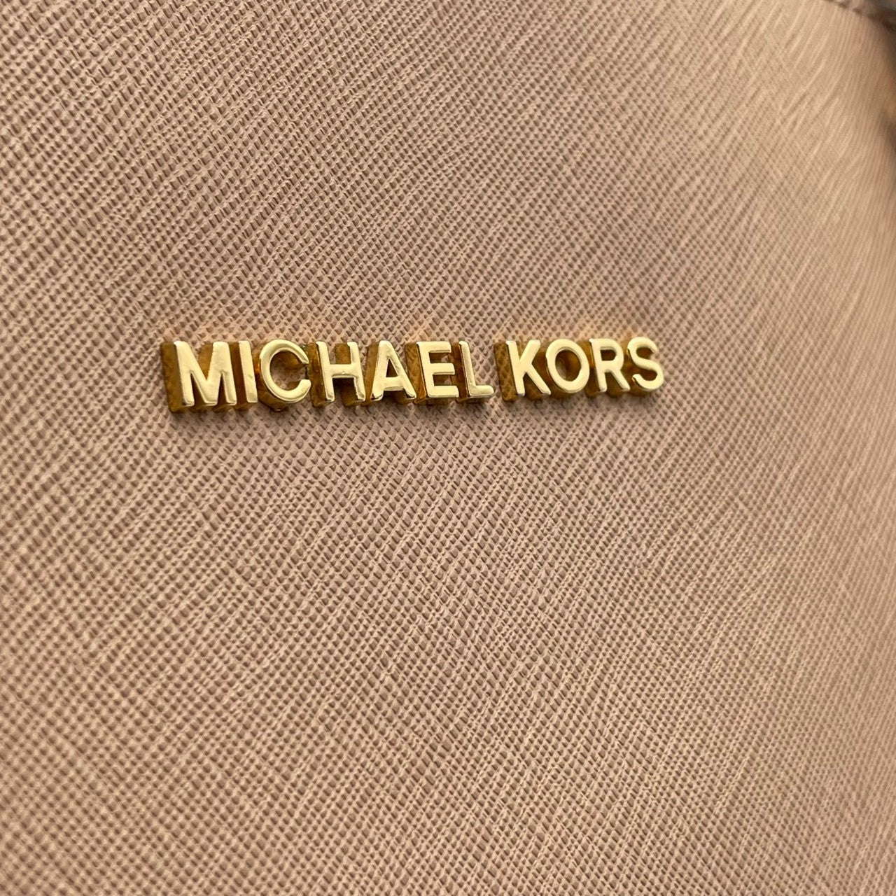 美品 マイケルコース MICHAEL KORS ジェットセット トラベル トートバッグ レザー ピンクベージュ ゴールド金具 ファスナー開閉 肩掛け A4 エレガント 通勤 通学 レディース 30F4GTTT9L S3