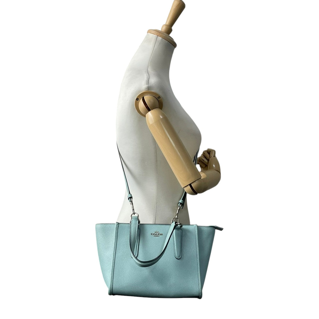 美品 コーチ COACH クロスグレイン レザー ミニ ベネット サッチェル 2WAYバッグ ハンドバッグ ショルダーバッグ ミントグリーン ゴールド金具 ロゴ ファスナー 斜め掛け エレガント レディース 鞄 F11925 S5