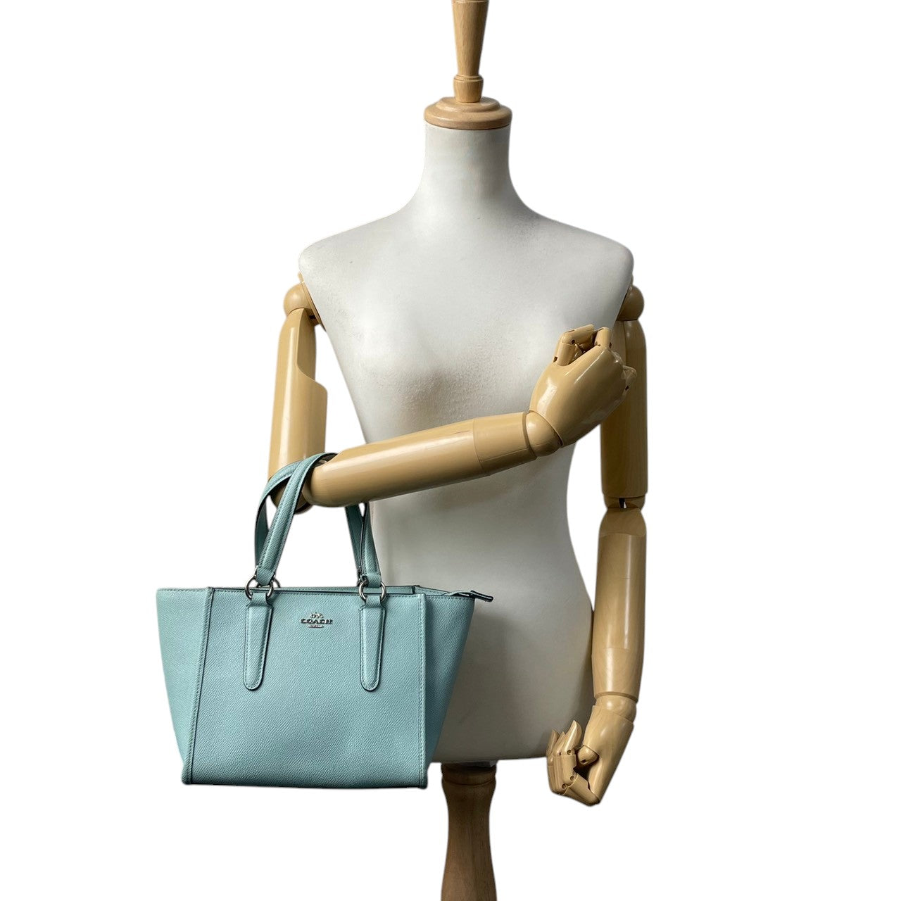 美品 コーチ COACH クロスグレイン レザー ミニ ベネット サッチェル 2WAYバッグ ハンドバッグ ショルダーバッグ ミントグリーン ゴールド金具 ロゴ ファスナー 斜め掛け エレガント レディース 鞄 F11925 S5
