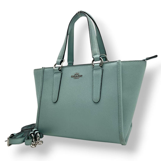 美品 コーチ COACH クロスグレイン レザー ミニ ベネット サッチェル 2WAYバッグ ハンドバッグ ショルダーバッグ ミントグリーン ゴールド金具 ロゴ ファスナー 斜め掛け エレガント レディース 鞄 F11925 S5