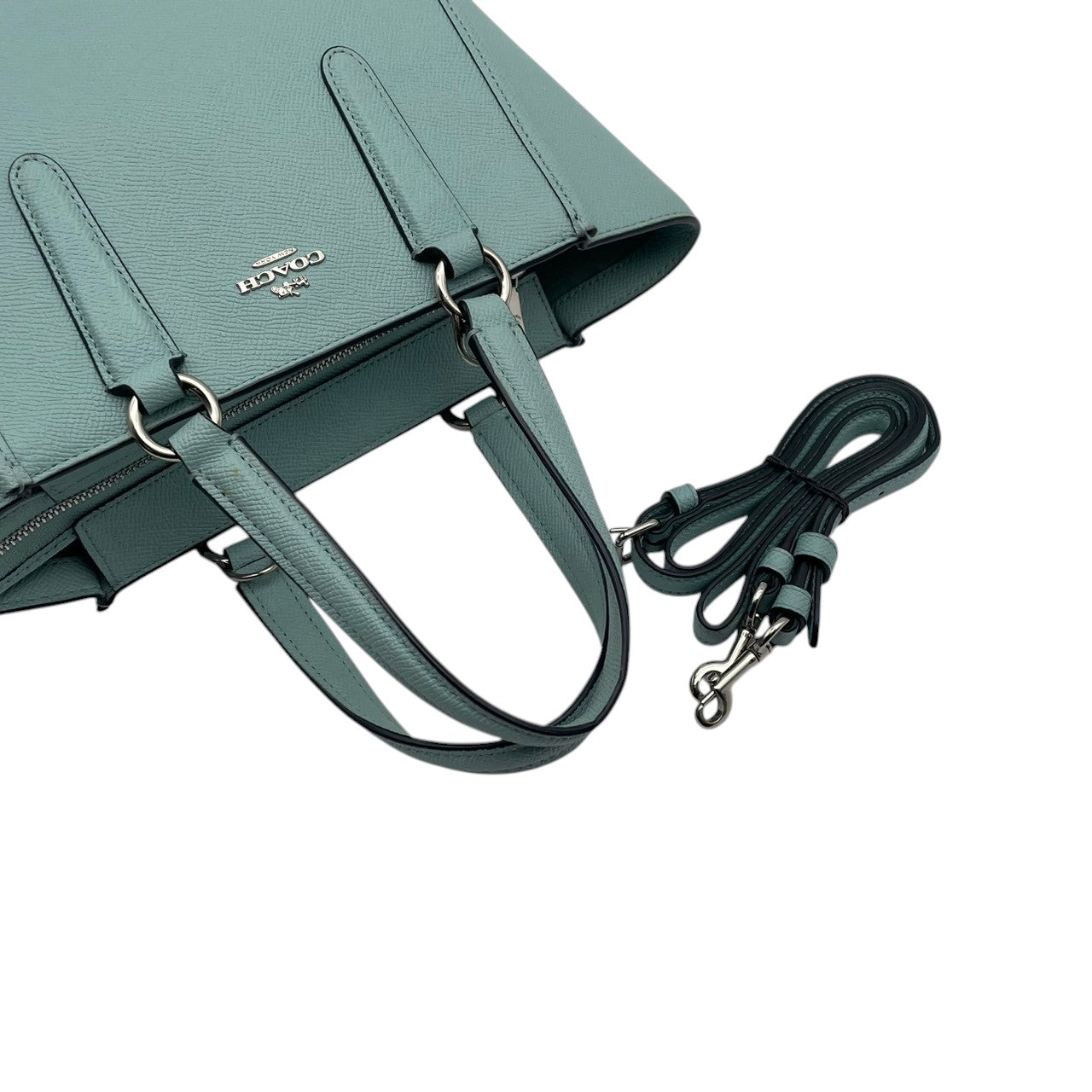 美品 コーチ COACH クロスグレイン レザー ミニ ベネット サッチェル 2WAYバッグ ハンドバッグ ショルダーバッグ ミントグリーン ゴールド金具 ロゴ ファスナー 斜め掛け エレガント レディース 鞄 F11925 S5