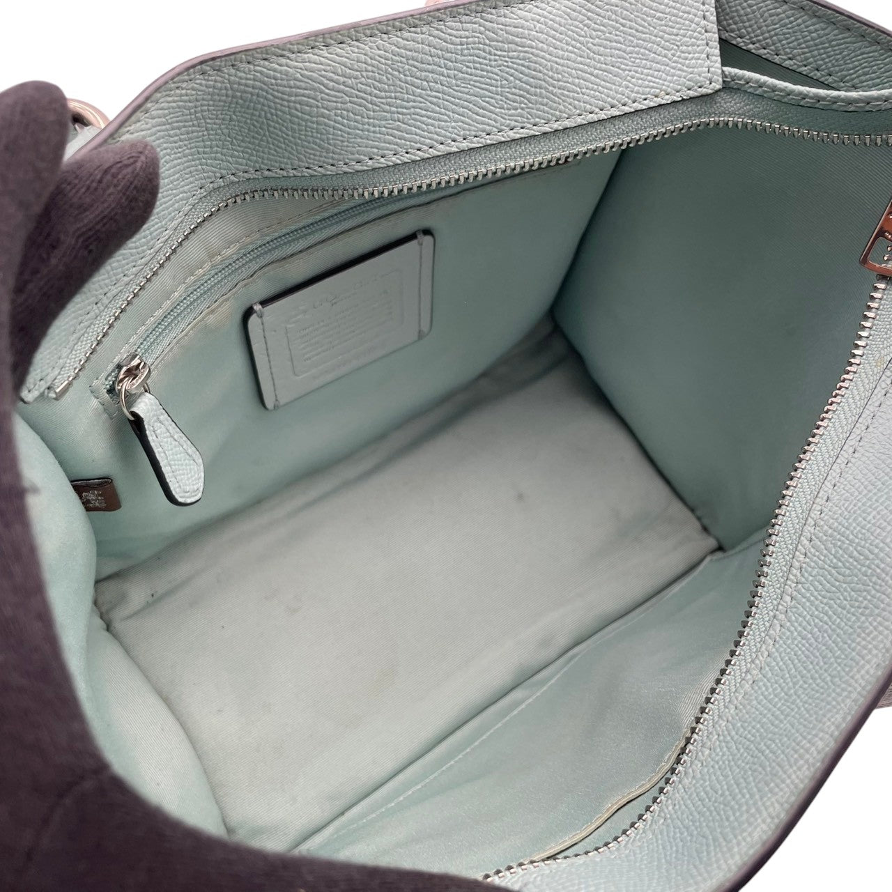 美品 コーチ COACH クロスグレイン レザー ミニ ベネット サッチェル 2WAYバッグ ハンドバッグ ショルダーバッグ ミントグリーン ゴールド金具 ロゴ ファスナー 斜め掛け エレガント レディース 鞄 F11925 S5
