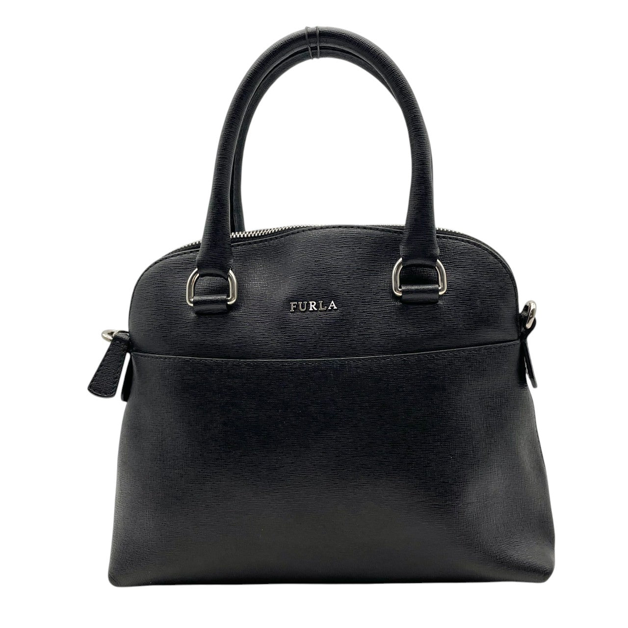 良品 フルラ FURLA 2WAYバッグ ハンドバッグ ショルダーバッグ レザー ブラック 黒 ゴールド金具 ロゴ ファスナー開閉 クロスボディ 斜め掛け エレガント お出かけ デイリーユース 通勤 レディース 鞄 カバン S5