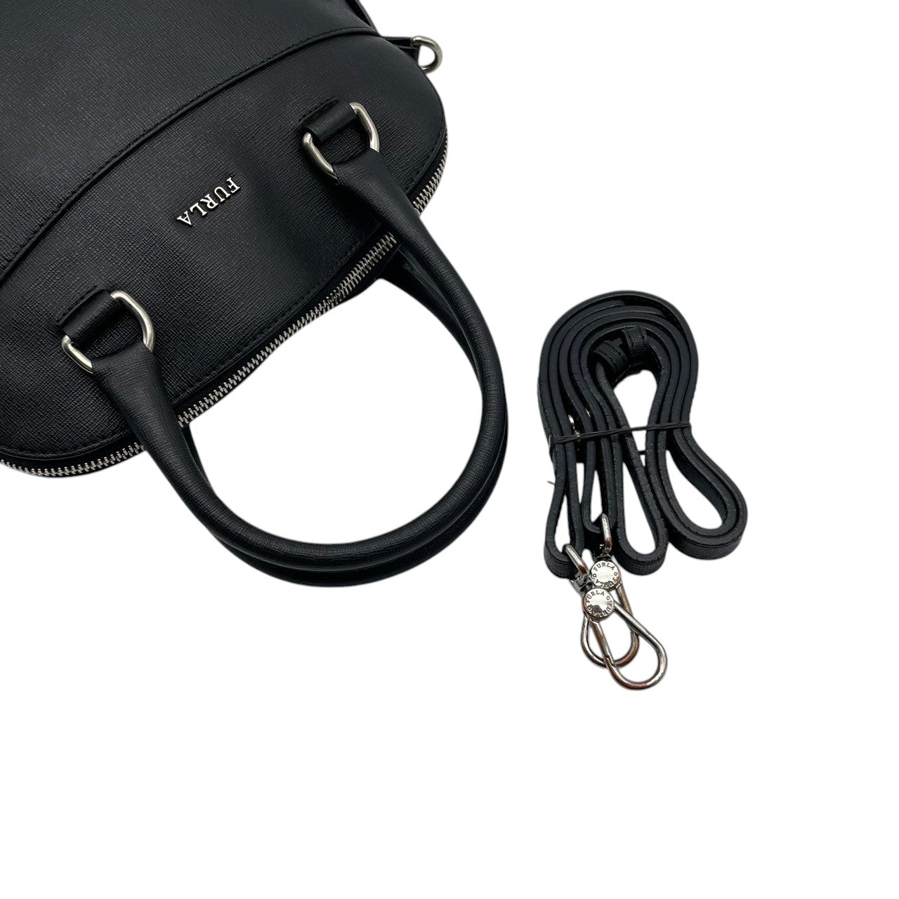 良品 フルラ FURLA 2WAYバッグ ハンドバッグ ショルダーバッグ レザー ブラック 黒 ゴールド金具 ロゴ ファスナー開閉 クロスボディ 斜め掛け エレガント お出かけ デイリーユース 通勤 レディース 鞄 カバン S5