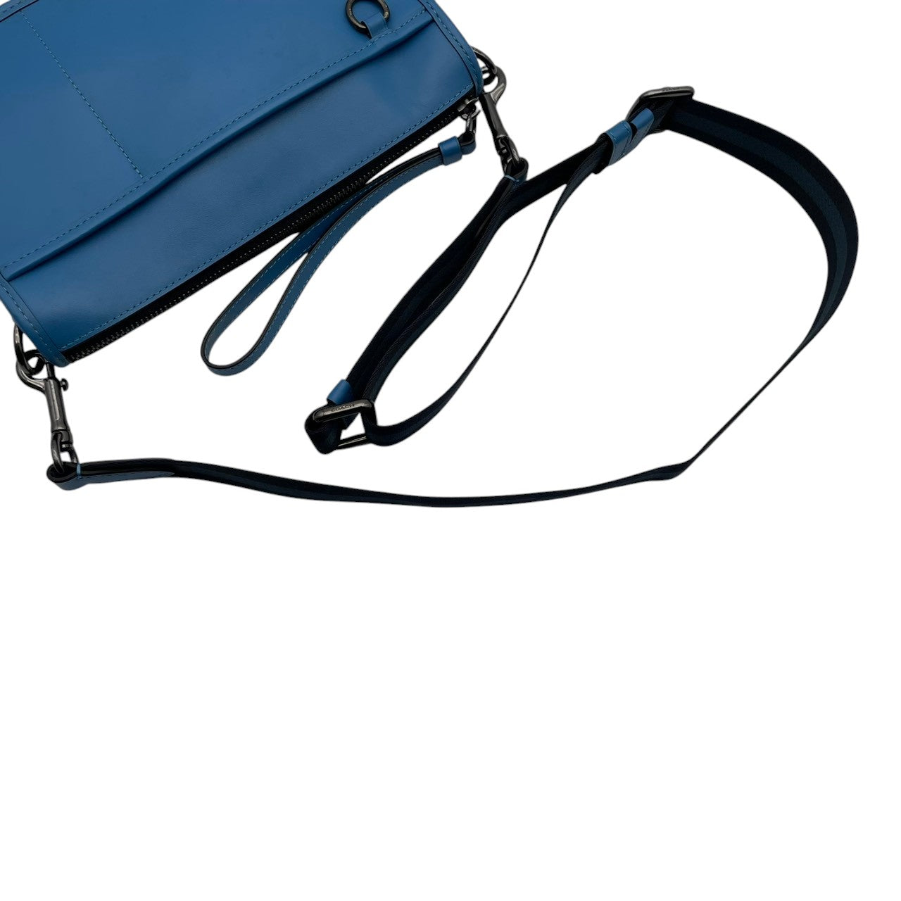 良品 コーチ COACH ショルダーバッグ クロスボディ レザー ブルー 青 ゴールド金具 ロゴチャーム ファスナー開閉 斜め掛け 肩掛け エレガント お出かけ デイリーユース レディース 鞄 カバン C1592 S79