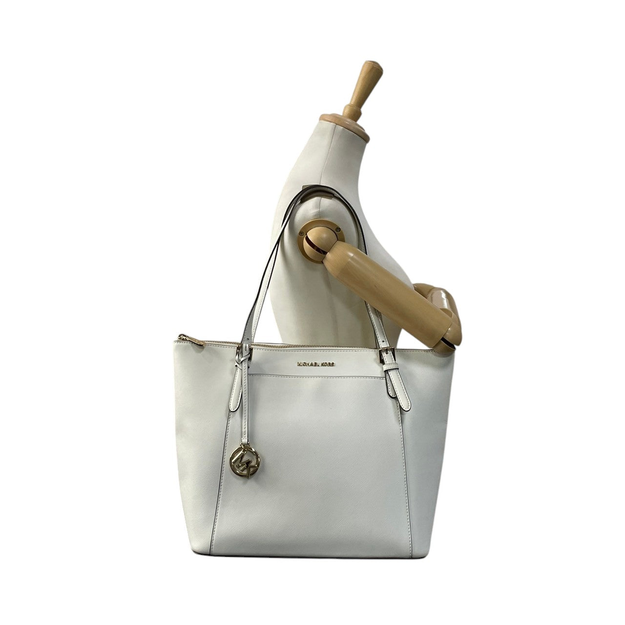 美品 マイケルコース MICHAEL KORS ジェットセット トラベル トートバッグ ショルダーバッグ レザー ホワイト 白 ゴールド金具 ロゴ 肩掛け A4収納 大容量 エレガント ビジネス 通勤 通学 デイリー レディース 鞄 S79