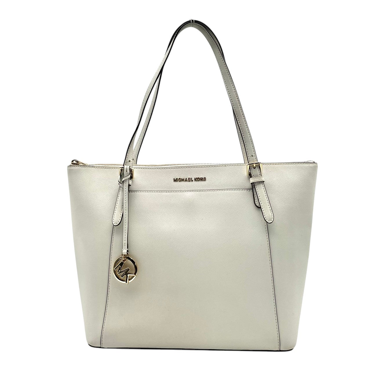 美品 マイケルコース MICHAEL KORS ジェットセット トラベル トートバッグ ショルダーバッグ レザー ホワイト 白 ゴールド金具 ロゴ 肩掛け A4収納 大容量 エレガント ビジネス 通勤 通学 デイリー レディース 鞄 S79