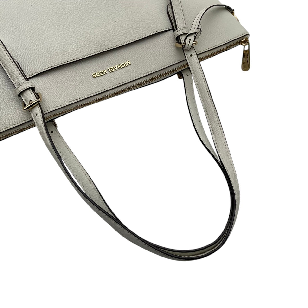 美品 マイケルコース MICHAEL KORS ジェットセット トラベル トートバッグ ショルダーバッグ レザー ホワイト 白 ゴールド金具 ロゴ 肩掛け A4収納 大容量 エレガント ビジネス 通勤 通学 デイリー レディース 鞄 S79