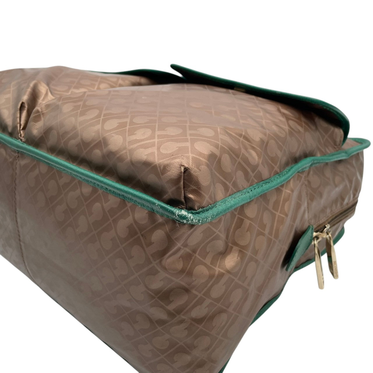 美品 ゲラルディーニ GHERARDINI ソフティ トートバッグ ナイロン ブラウングリーン モノグラム 総柄 軽量 大容量 肩掛け A4 エレガント お出かけ デイリーユース 通勤 レディース 鞄 カバン S79