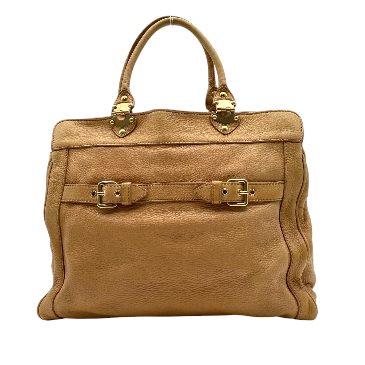 良品 ミュウミュウ miumiu フィオッコ ハンドバッグ トートバッグ レザー ベージュ サイドリボン ゴールド金具 エレガント お出かけ 通勤 通学 レディース 鞄 カバン S62