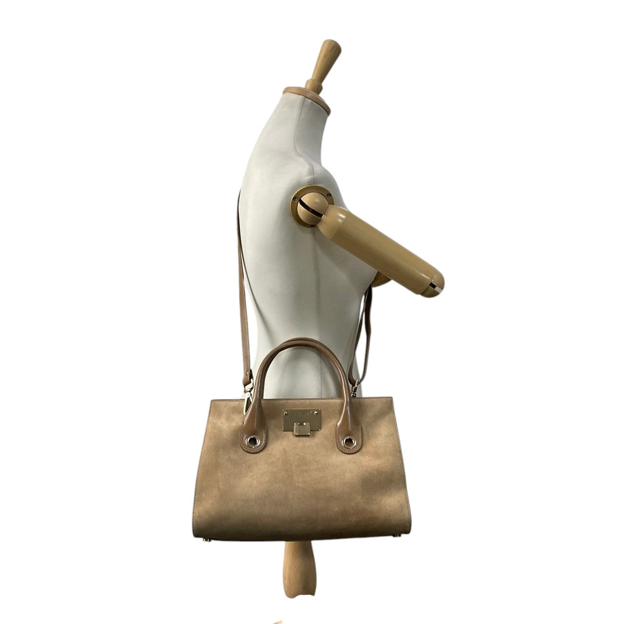 良品 ジミーチュウ JIMMY CHOO ライリー RILEY 2WAYバッグ ハンドバッグ ショルダーバッグ スウェード レザー ベージュ ゴールド金具 JCロゴ チャーム 斜め掛け 肩掛け エレガント 上品 お出かけ レディース S62