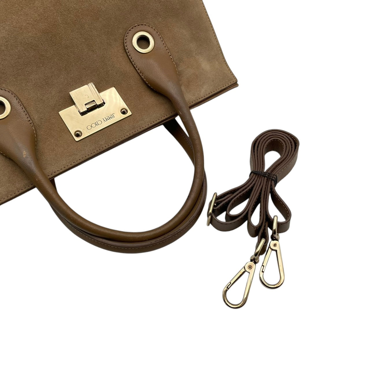 良品 ジミーチュウ JIMMY CHOO ライリー RILEY 2WAYバッグ ハンドバッグ ショルダーバッグ スウェード レザー ベージュ ゴールド金具 JCロゴ チャーム 斜め掛け 肩掛け エレガント 上品 お出かけ レディース S62