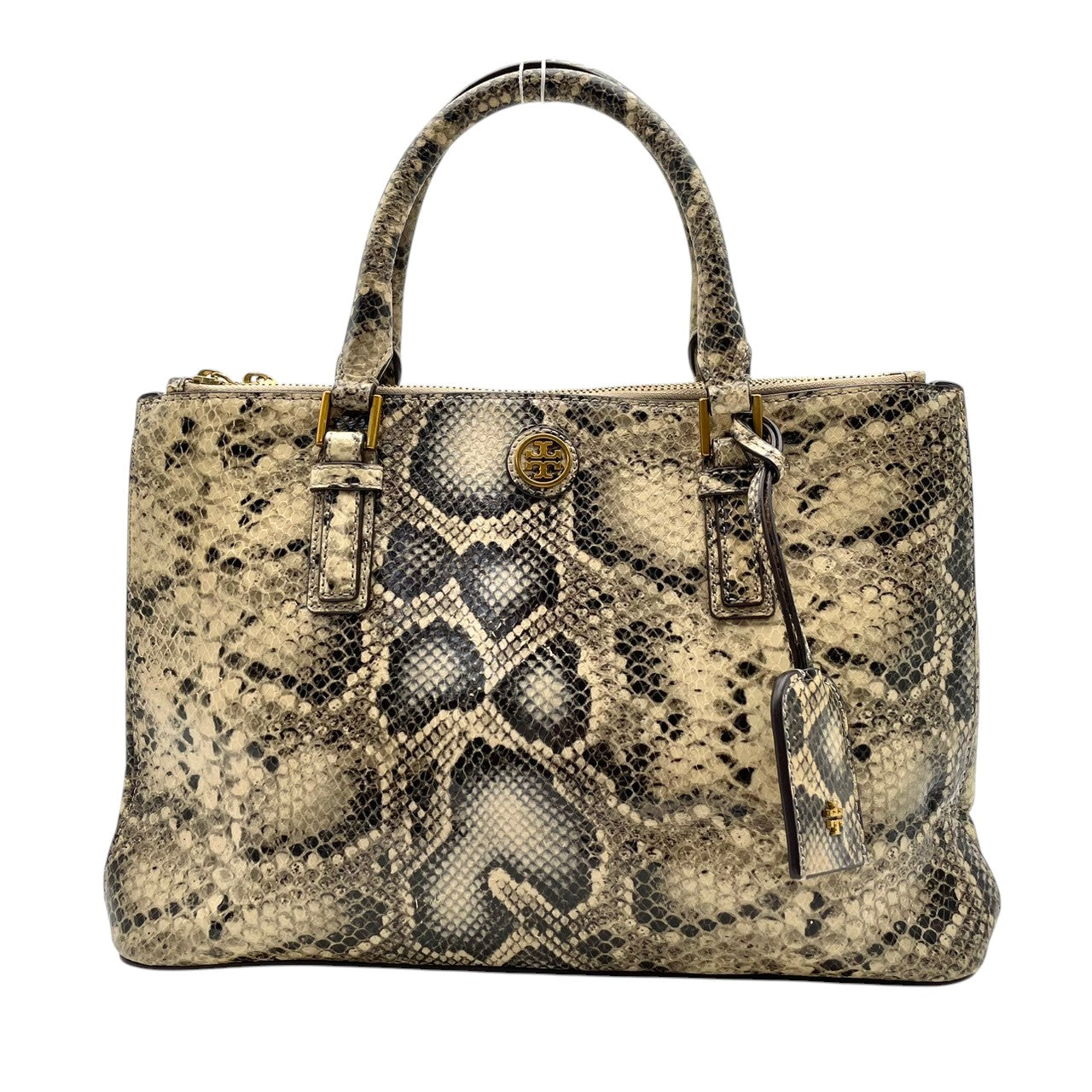 【美品】TORY BURCH トリーバーチ 2WAY トートバッグ ショルダーバッグ スネーク柄 ヘビ柄 レザー 本革 ゴールド金具 ロゴ エレガント 上品 高級感 お出かけ 普段使い レディース 大容量 S62