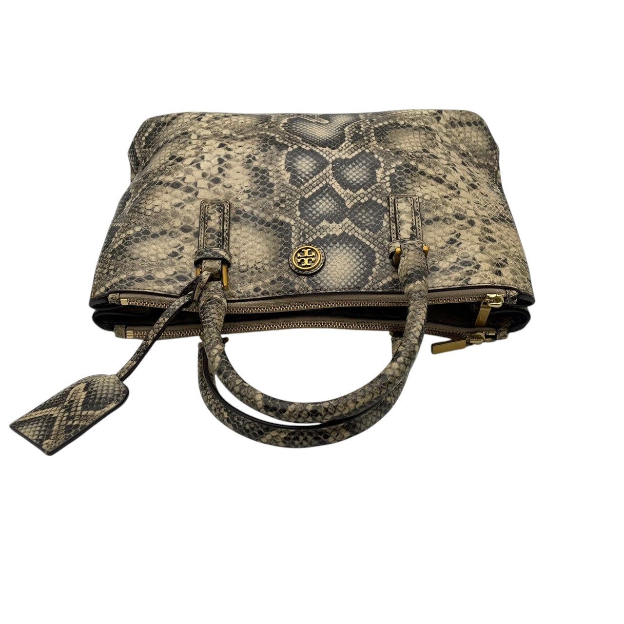 【美品】TORY BURCH トリーバーチ 2WAY トートバッグ ショルダーバッグ スネーク柄 ヘビ柄 レザー 本革 ゴールド金具 ロゴ エレガント 上品 高級感 お出かけ 普段使い レディース 大容量 S62