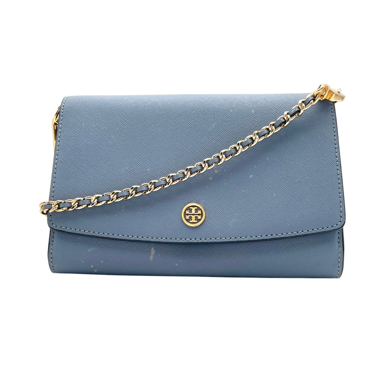 トリーバーチ TORY BURCH ショルダーバッグ チェーンバッグ クラッチ 2WAY 斜め掛け ポシェット ミニバッグ ウォレット レザー 本革 水色 ブルー ライトブルー ゴールド金具 ロゴ レディース エレガント 上品 お出かけ S64