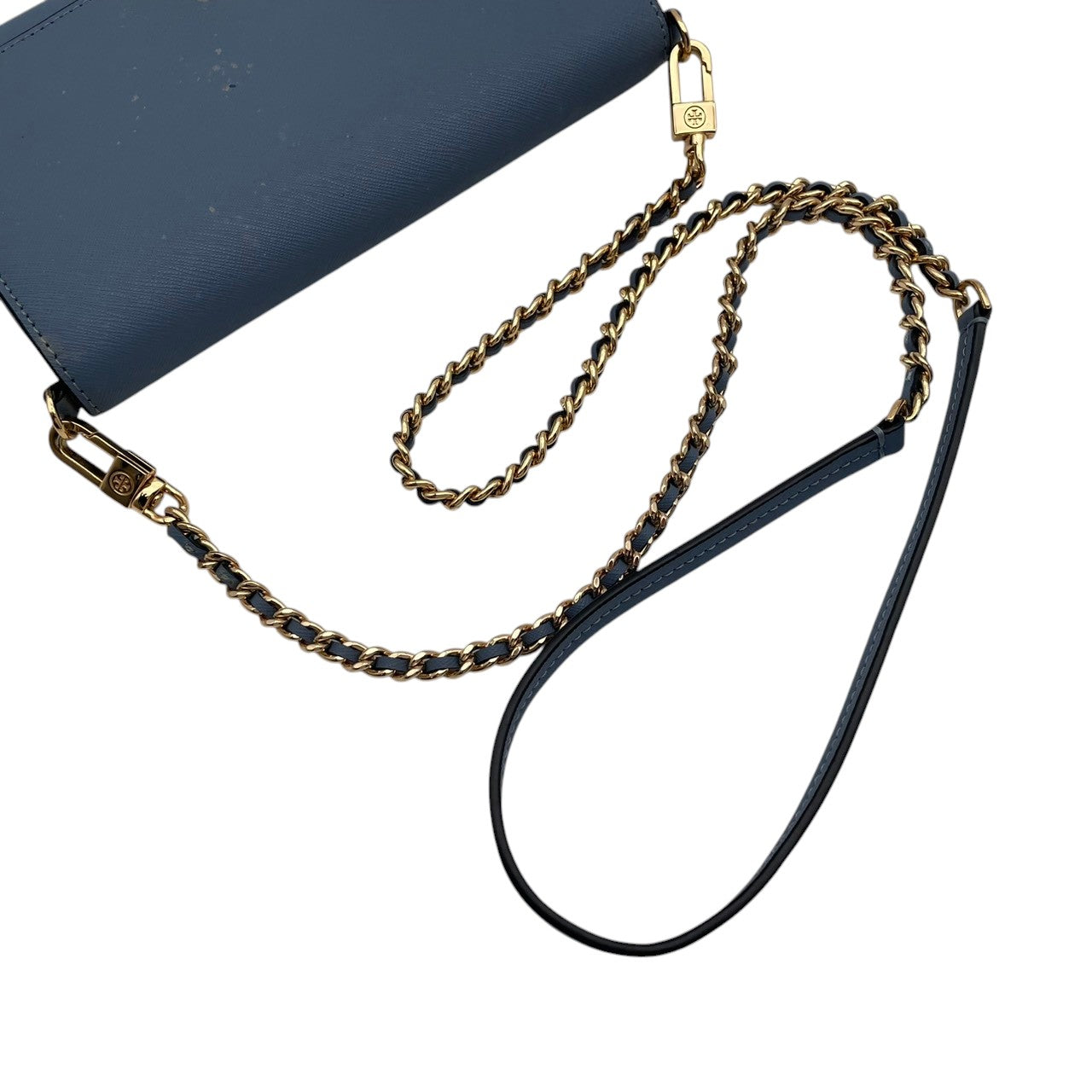 トリーバーチ TORY BURCH ショルダーバッグ チェーンバッグ クラッチ 2WAY 斜め掛け ポシェット ミニバッグ ウォレット レザー 本革 水色 ブルー ライトブルー ゴールド金具 ロゴ レディース エレガント 上品 お出かけ S64